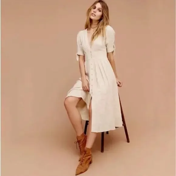 FREE PEOPLE Free-est Love Of My Life Dress Midi Dress Cream Sz S {KK36} - Picture 2 of 7